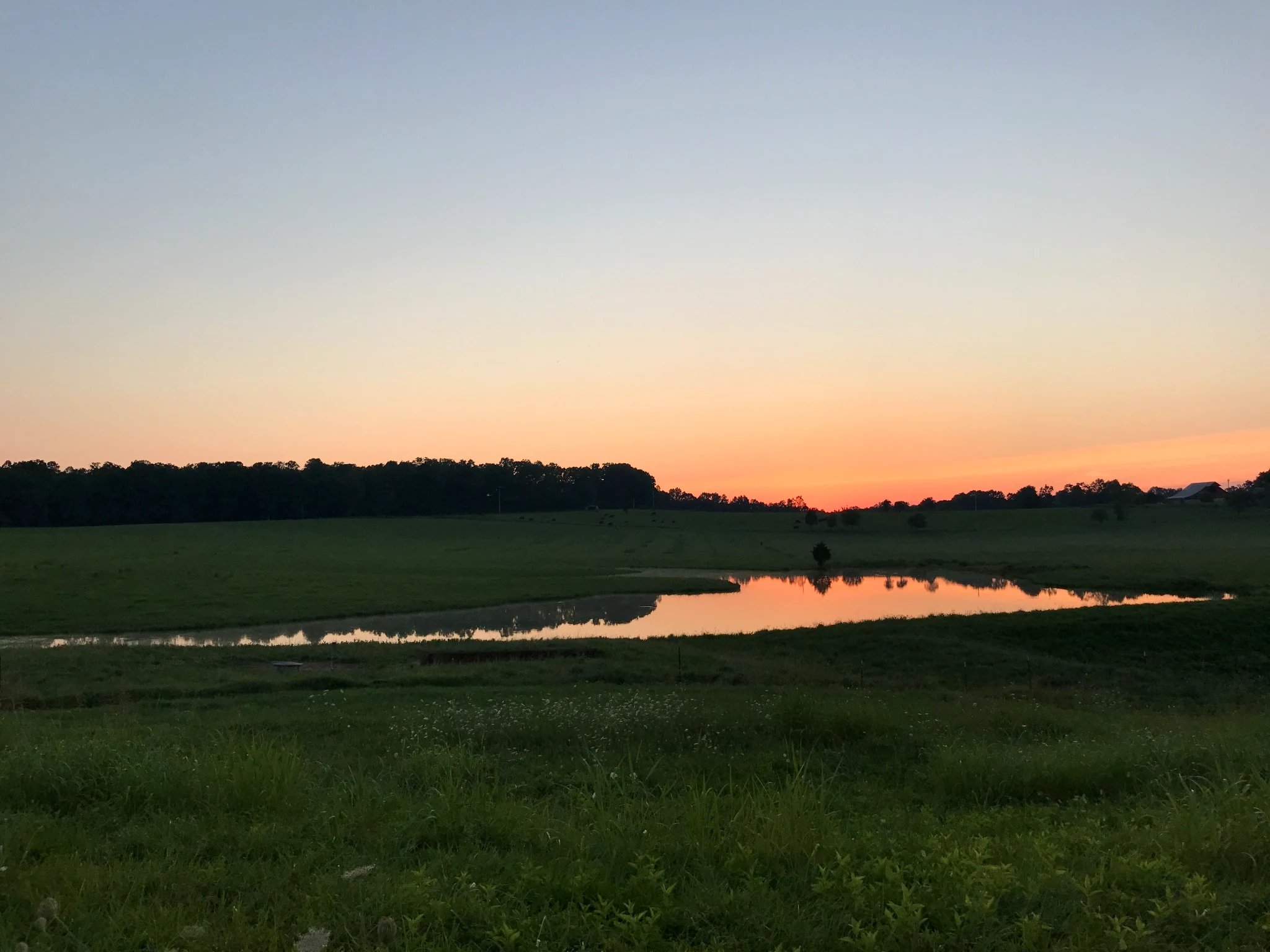 Sunset reflecting on a rural pond